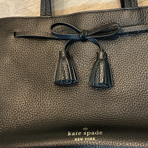 kate spade Black Pebbled Leather Tote with Tassel Bow - Picture 2 of 8